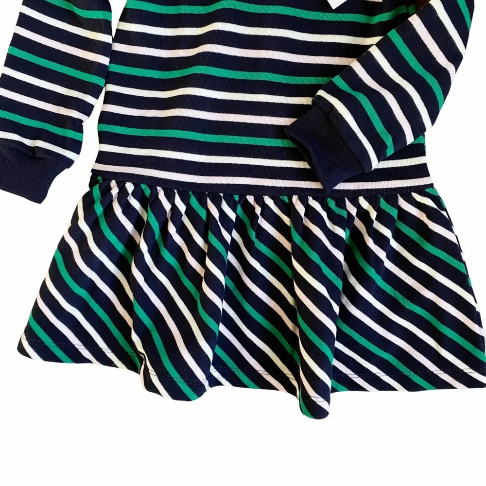 NWT Janie and Jack Dress Long Sleeve Sweatshirt Blue Green White Pink Stripe 2T